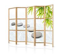 murando - Paravent Intérieur Japonais 225x172 cm - Séparateur de Pièce en Bois Naturel et Toile Imprimée - Paravent Oriental Portable et Pliable - Bambou Et Galets Zen p-C-0016-z-c