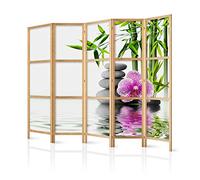 murando - Paravent Intérieur Japonais 225x172 cm - Séparateur de Pièce en Bois Naturel et Toile Imprimée - Paravent Oriental Portable et Pliable - Zen Bamboo Et Orchidée p-B-0033-z-c