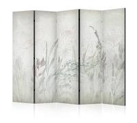 murando - Paravent intérieur unilatéral 225x172 cm - Séparateur de pièce en Bois Naturel avec Toile imprimée d'un côté, pour Chambre à Coucher - Esquisse Florale Prairie délicate b-C-10247-z-b