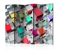 murando - Paravent intérieur unilatéral 225x172 cm - Séparateur de pièce en Bois Naturel avec Toile imprimée d'un côté, pour Chambre à Coucher - Abstraction Architecture coloré cubisme a-B-0047-z-c