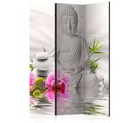 murando - Paravent unilatéral 135x172 cm - Séparateur de pièce en Bois Naturel avec Toile imprimée Chambre à Coucher - Asie Bouddha Bouddhisme Pierre Fleurs orchidées orienter Zen b-A-0011-z-b