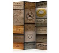 murando - Paravent unilatéral 135x172 cm - Séparateur de pièce en Bois Naturel avec Toile imprimée - Inscriptions en Bois à Motif Marron sur Fond de Texture de Miel épicé français f-A-0540-z-b