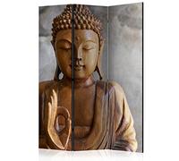 murando - Paravent unilatéral 135x172 cm - Séparateur de pièce en Bois Naturel avec Toile imprimée, pour Chambre à Coucher - Bouddha Brun Bouddhisme Bois orienter Gris Zen Texture b-B-0193-z-b