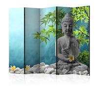 murando - Paravent unilatéral 225x172 cm - Séparateur de pièce en Bois Naturel avec Toile imprimée, pour Chambre à Coucher - Bambous Bouddha Pierre Fleurs Nature orienter Texture Zen b-B-0185-z-c