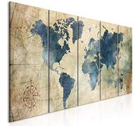 murando - Peinture acrylique Monde 150x60 cm - Effet texturé ou coup de pinceau - Décoration avec finition faite à la main - Finition artisanale - Carte du Monde Bleu Beige k-A-0415-b-m