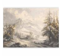 murando - PREMIUM Papier peint panoramique 200x140 cm - Rivière Enneigée Vallée Brumeuse Technique Pointe Sèche De Montagne À Travers Les Pieds Gris Chemin De Montagne Paysage Inspiré c-H-10058-a-a