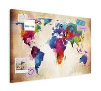 murando - Tableau à Épingles et Peinture sur Toile Combinés 90x60 cm - Avec Crochets Clous et Punaises Argentées - Panneau en Fibres de Bois pour Notes et Affichage - Carte du monde k-C-0038-v-a