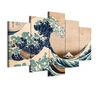 murando - Tableau Acoustique Oriental 100x50 cm 5 Parties - Décoration Isolation Phonique Bureau Chambre Panneau Insonorisant Impression sur Toile - La Grande Vague Katsushika Hokusai p-B-0009-b-m
