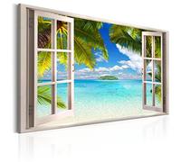 murando - Tableau Acoustique Paysage 120x80 cm 1 Partie - Décoration Isolation Bureau Chambre Panneau Insonorisant Impression sur Toile - Voir à travers la fenêtre des pays exotiques c-C-0090-b-a
