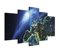 murando - Tableau Acoustique Paysage 200x100 cm 5 Parties - Décoration Isolation Bureau Chambre Panneau Insonorisant Impression sur Toile - Espace planète Terre avec continents c-B-0070-b-m