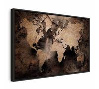 murando - Tableau Cadre Noir Bois Exotique 120x80 cm - Tableau Élégant Toile Design Intérieur Impression Art Déco Salon Chambre - Texture de la carte du monde des continents bruns k-C-0126-b-a