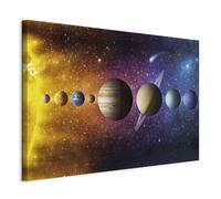 murando - Tableau décoratif 60x40 cm - Impression sur toile colorée - Décoration murale pour salon et chambre - Cadre en Bois - Bleu marron violet - Étoiles cosmos planètes soleil n-B-0079-b-a