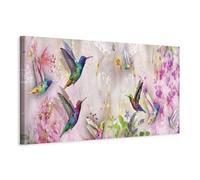 murando - Tableau décoratif animal 90x30 cm - Impression sur toile colorée - Décoration murale pour salon et chambre - Fleurs nature couple oiseaux romantique rose animaux g-C-0071-b-a