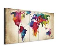 murando - Tableau décoratif Carte du monde 100x40 cm - Impression sur toile colorée - Décoration murale pour salon et chambre - Cartes aquarelles des continents colorés du monde k-A-0247-b-n