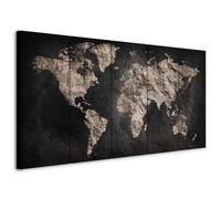 murando - Tableau décoratif Carte du monde 100x40 cm - Impression sur toile colorée - Décoration murale pour salon et chambre - Texture de la carte du monde des continents noirs k-A-0296-b-m