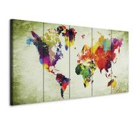 murando - Tableau décoratif Carte du monde 100x40 cm - Impression sur toile colorée - Décoration murale pour salon et chambre - Coloré continents carte du monde texture vert k-A-0239-b-m