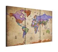 murando - Tableau décoratif Carte du monde 120x80 cm - Impression sur toile colorée - Décoration murale - Continents colorés cartes inscriptions dans le monde gris anglais k-A-0381-b-e