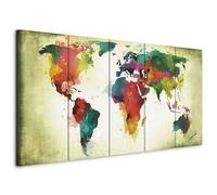 murando - Tableau décoratif Carte du monde 150x60 cm - Impression sur toile colorée - Décoration murale pour salon et chambre - Artistique coloré continents cartes monde vert k-A-0247-b-o