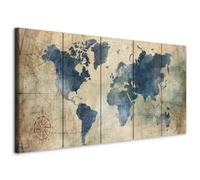 murando - Tableau décoratif Carte du monde 150x60 cm - Impression sur toile colorée - Décoration murale pour salon et chambre - Gris blanc vert - Continents cartes rétro monde ancien k-A-0415-b-m