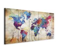 murando - Tableau décoratif Carte du monde 200x80 cm - Impression sur toile colorée - Décoration murale pour salon et chambre - Texture de carte du monde des continents colorés beiges k-A-0179-b-o