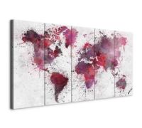 murando - Tableau décoratif Carte du monde 200x80 cm - Impression sur toile colorée - Décoration murale pour salon et chambre - Aquarelles rouge continents cartes monde gris k-B-0061-b-m