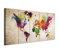 murando - Tableau décoratif Carte du monde 225x90 cm - Impression sur toile colorée - Décoration murale pour salon et chambre - Cartes du monde aquarelle beige coloré continents k-A-0235-b-m