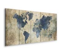 murando - Tableau décoratif Carte du monde 225x90 cm - Impression sur toile colorée - Décoration murale pour salon et chambre - Gris blanc vert - Continents cartes rétro monde ancien k-A-0415-b-m