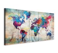 murando - Tableau décoratif Carte du monde 225x90 cm - Impression sur toile colorée - Décoration murale pour salon et chambre - Carte des continents colorés texture du monde bleu k-A-0179-b-n