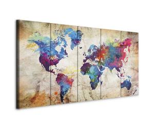 murando - Tableau décoratif Carte du monde 225x90 cm - Impression sur toile colorée - Décoration murale pour salon et chambre - Texture de carte du monde des continents colorés beiges k-A-0179-b-o
