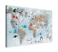 murando - Tableau décoratif Carte du monde 90x60 cm - Impression sur toile colorée - Décoration murale - Pour enfants, continents, cartes, sous-titres en anglais, monde, animaux k-C-0136-b-a