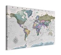 murando - Tableau décoratif Carte du monde 90x60 cm - Impression sur toile - Décoration murale - Les continents gris et colorés cartographient les inscriptions dans le monde anglais k-A-0380-b-a