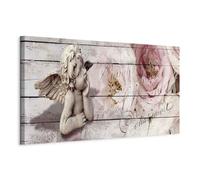 murando - Tableau décoratif figuratif 135x45 cm - Impression sur toile colorée - Décoration murale pour salon et chambre - Anges garçon bois fleurs inscriptions nature plantes texture h-C-0060-b-a