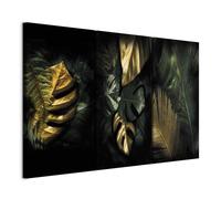 murando - Tableau décoratif nature 120x80 cm - Impression sur toile colorée - Décoration murale pour salon et chambre - Cadre en Bois - Vert beige - Feuilles nature plantes d'or b-C-0710-b-e