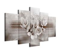 murando - Tableau décoratif nature 200x100 cm - Impression sur toile colorée - Décoration murale pour salon et chambre - Gris marron beige - Fleurs magnolias nature plantes b-A-0592-b-o