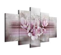 murando - Tableau décoratif nature 200x100 cm - Impression sur toile colorée - Décoration murale pour salon et chambre - Gris rose marron - Fleurs magnolias nature plantes b-A-0592-b-n