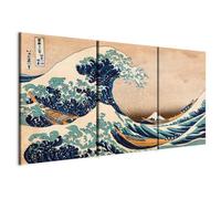 murando - Tableau décoratif oriental 60x30 cm - Impression sur toile colorée - Décoration murale - Artistique classique vagues bleues inscriptions de la mer du japon rétro vintage p-B-0009-b-e