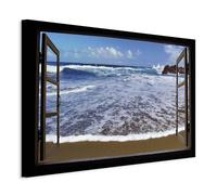 murando - Tableau décoratif paysage 120x80 cm - Impression sur toile colorée - Décoration murale pour salon et chambre - Bleu noir gris - Vagues paysage nature ciel océan plage c-C-0382-b-a