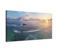 murando - Tableau décoratif paysage 150x50 cm - Impression sur toile colorée - Décoration murale pour salon et chambre - Beige gris - Nuages vagues paysage mer ciel coucher de soleil c-B-0525-b-a