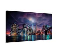 murando - Tableau décoratif ville 150x50 cm - Impression sur toile colorée - Décoration murale - Architecture nuages manhattan ville nuit new york panorama gratte-ciel d-B-0155-b-a