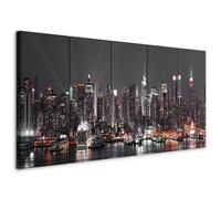 murando - Tableau décoratif ville 150x60 cm - Impression sur toile colorée - Décoration murale pour salon et chambre - Architecture ville nuit new york océan usa gratte-ciel eau d-B-0185-b-o