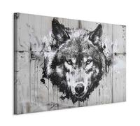 murando - Tableau decoration murale 60x40 cm - Impression sur toile avec cadre - Art décoratif moderne maison salon chambre - Loup noir et blanc dans le style street art n-H-10021-b-a