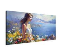 murando - Tableau Decoration Murale - AI - Inspiré De Claude Monet Femme Et Mer 140x70 cm - Impression sur Toile avec Cadre - Art décoratif Moderne maison salon chambre - Tableau Mural h-B-10055-b-a