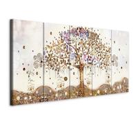 murando - Tableau Décoration Murale Chambre, Arbres Gustav Klimt, 100x40 cm | Clous Inclus, Impression sur Toile, Tableaux, Posters et Arts Décoratifs, Doré, Abstraction Artistique Fleurs Feuilles