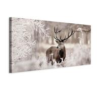 murando - Tableau Mural Décoration Moderne Chambre, Cerf Nature, 80x40 cm | Clous Inclus, Impression sur Toile, Tableaux, Posters et Arts Décoratifs, Beige, Hiver des Arbres des Champs Animaux