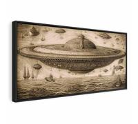 murando - Tableau Mural Peinture acrylique texturée Style AI Léonard De Vinci Projet UFO 60x30 cm - Impression sur Toile avec Cadre - Art décoratif Moderne maison chambre - Décoration a-B-10077-b-a