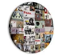 murando Tableau Rond Banksy Collage 80x80 cm 1 panneau impression sur toile tableaux décoration murale photo image artistique photographie graphique Street Art Wall Mural Graffiti n-C-10009-bc-a