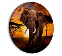 murando - Tableau Rond Mural Décoration Moderne Chambre, Afrique, 80x80 cm | Clous Inclus, Impression sur Toile, Tableaux, Posters et Arts Décoratifs, Paysage Animal Éléphants Savanne, Fabrication EU