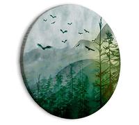 murando - Tableau Rond Mural Décoration Moderne Salon, Nature, 60x60 cm | Clous Inclus, Impression sur Toile, Tableaux, Posters et Arts Décoratifs, Paysage Forêt Montagnes Oiseaux Comme Peint
