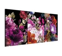 murando - Tableau triptyque mural Ensemble 120x60 cm (3 pièces de 40x60 cm chacune) - Impression sur toile avec cadre pour salon et chambre - Illustration de fleurs sur fond noir b-A-0434-b-e