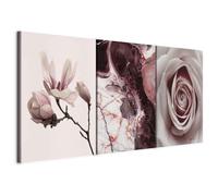 murando - Tableau triptyque mural Ensemble 120x60 cm (3 pièces de 40x60 cm chacune) - Impression sur toile avec cadre pour salon et chambre - Magnolias roses et roses b-C-0356-b-e